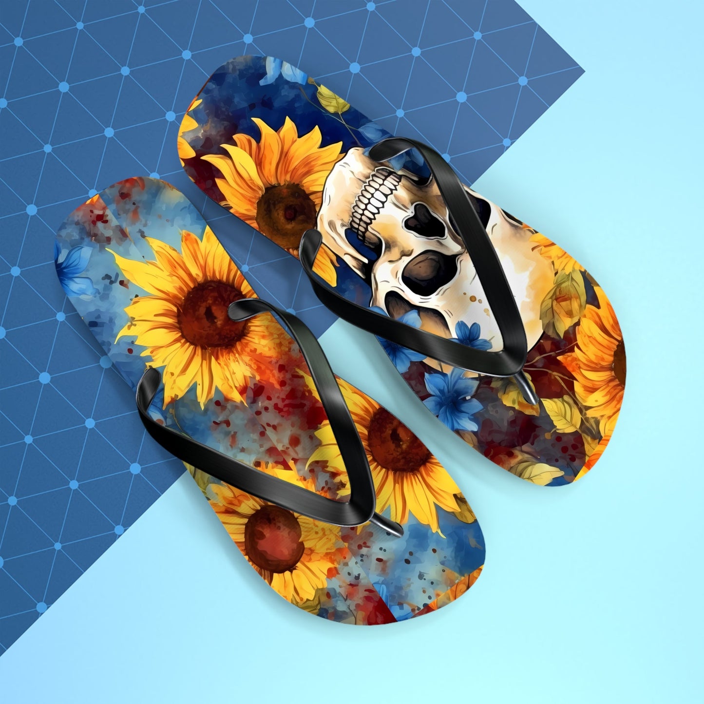 Skull Sunflower Flip FlopsShoesVTZdesignsXLBlack soleIndoorMen's ClothingOutdoor