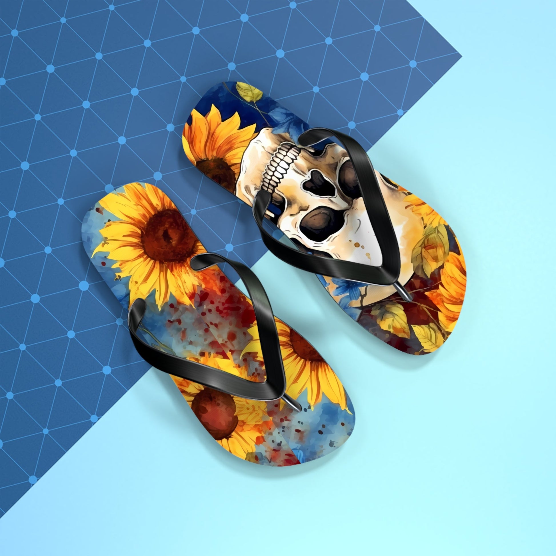 Skull Sunflower Flip FlopsShoesVTZdesignsXLBlack soleIndoorMen's ClothingOutdoor