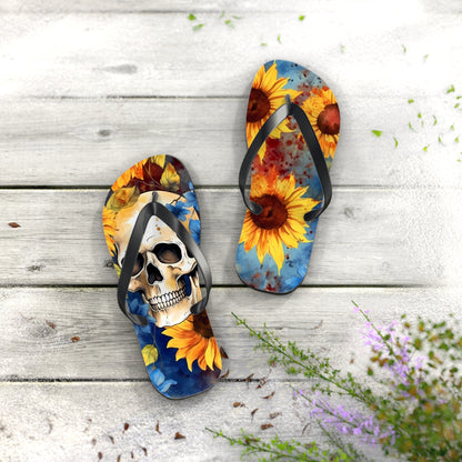 Skull Sunflower Flip FlopsShoesVTZdesignsXLBlack soleIndoorMen's ClothingOutdoor