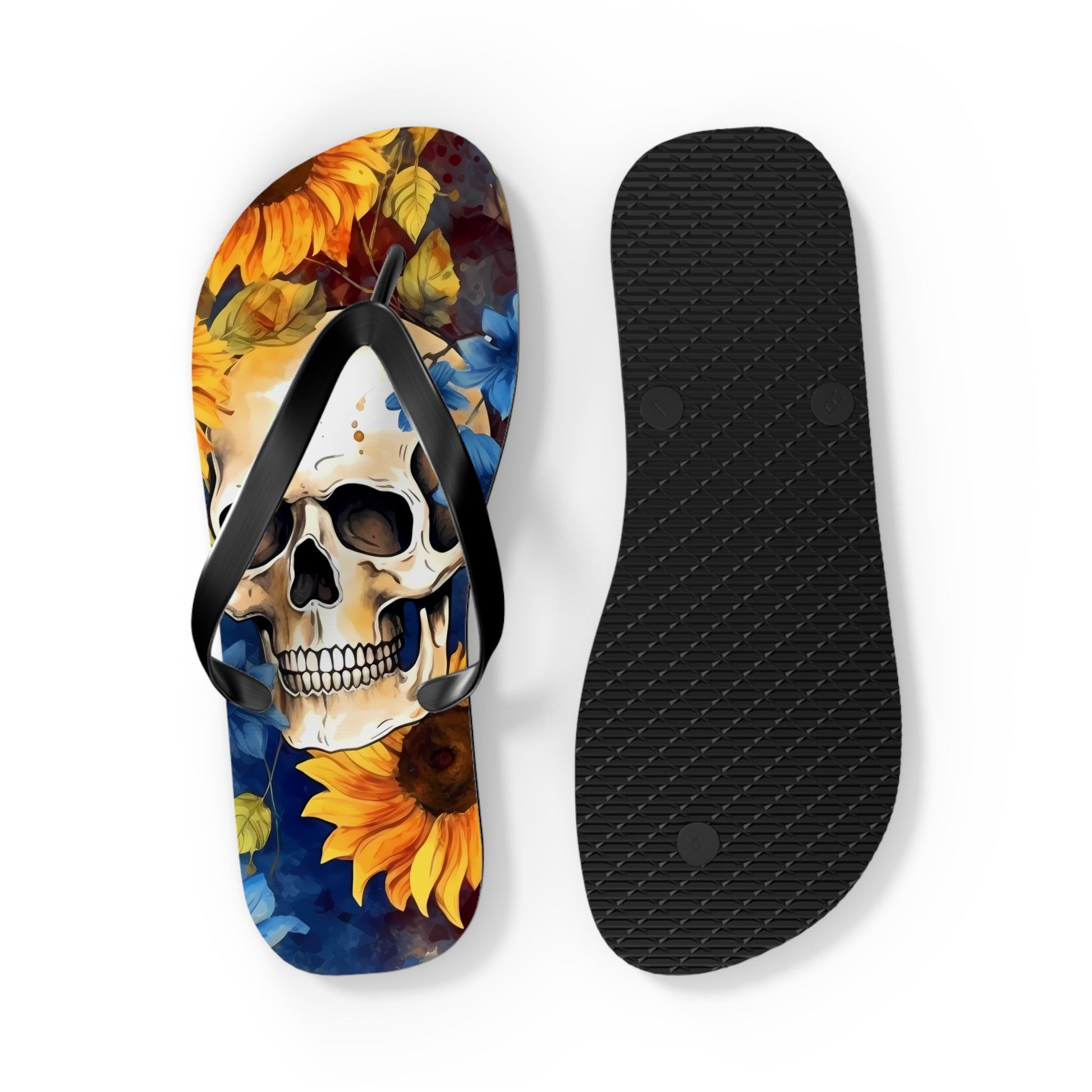 Skull Sunflower Flip FlopsShoesVTZdesignsXLBlack soleIndoorMen's ClothingOutdoor