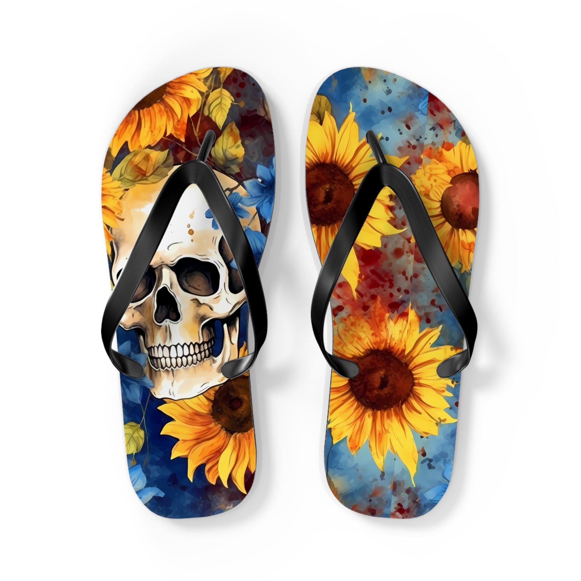 Skull Sunflower Flip FlopsShoesVTZdesignsLBlack soleIndoorMen's ClothingOutdoor