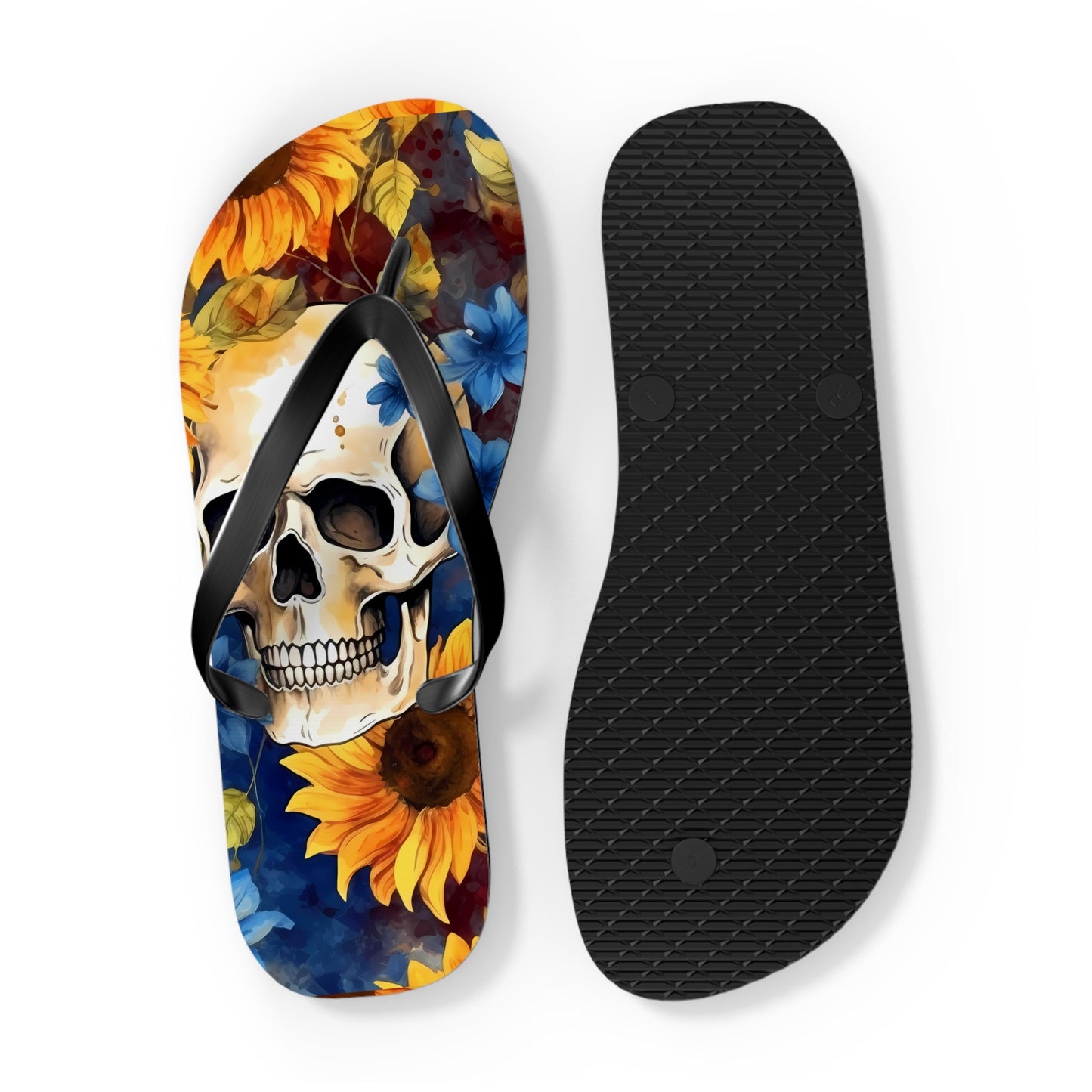 Skull Sunflower Flip FlopsShoesVTZdesignsXLBlack soleIndoorMen's ClothingOutdoor