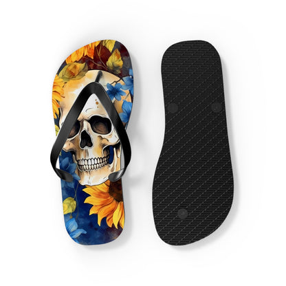 Skull Sunflower Flip FlopsShoesVTZdesignsXLBlack soleIndoorMen's ClothingOutdoor