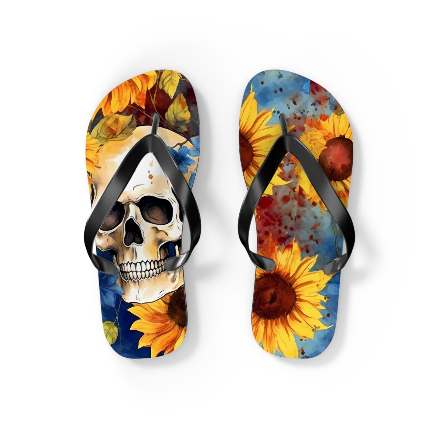 Skull Sunflower Flip FlopsShoesVTZdesignsSBlack soleIndoorMen's ClothingOutdoor