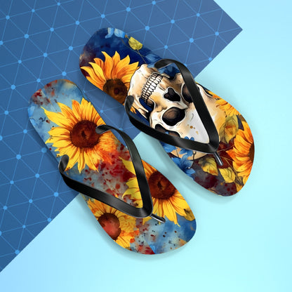 Skull Sunflower Flip FlopsShoesVTZdesignsXLBlack soleIndoorMen's ClothingOutdoor