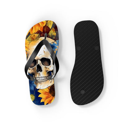 Skull Sunflower Flip FlopsShoesVTZdesignsXLBlack soleIndoorMen's ClothingOutdoor