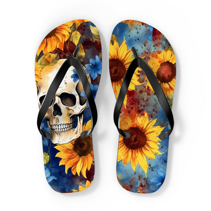 Skull Sunflower Flip FlopsShoesVTZdesignsXLBlack soleIndoorMen's ClothingOutdoor