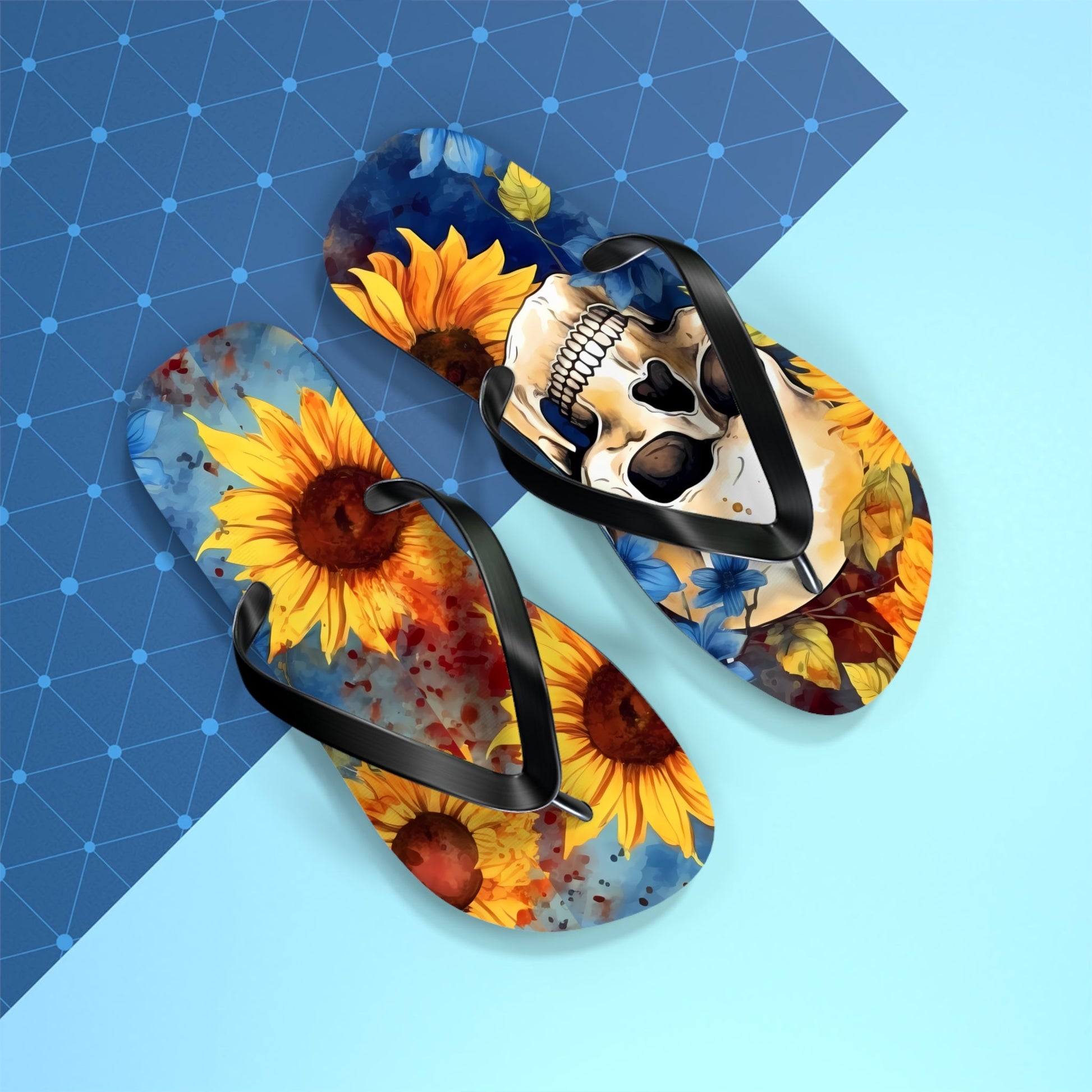 Skull Sunflower Flip FlopsShoesVTZdesignsXLBlack soleIndoorMen's ClothingOutdoor