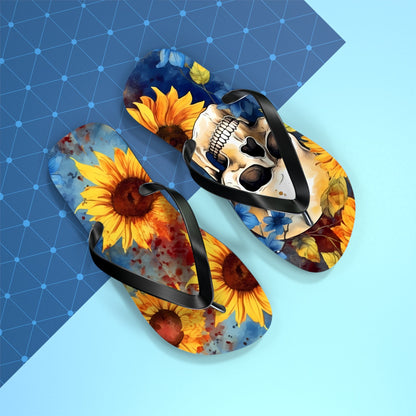 Skull Sunflower Flip FlopsShoesVTZdesignsXLBlack soleIndoorMen's ClothingOutdoor