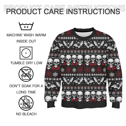 Skulls Bats and Snowflakes Pullover SweaterSweatshirtVTZdesignsWhiteSAOP Clothingchristmasclothing