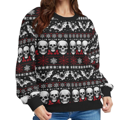 Skulls Bats and Snowflakes Pullover SweaterSweatshirtVTZdesignsWhiteSAOP Clothingchristmasclothing