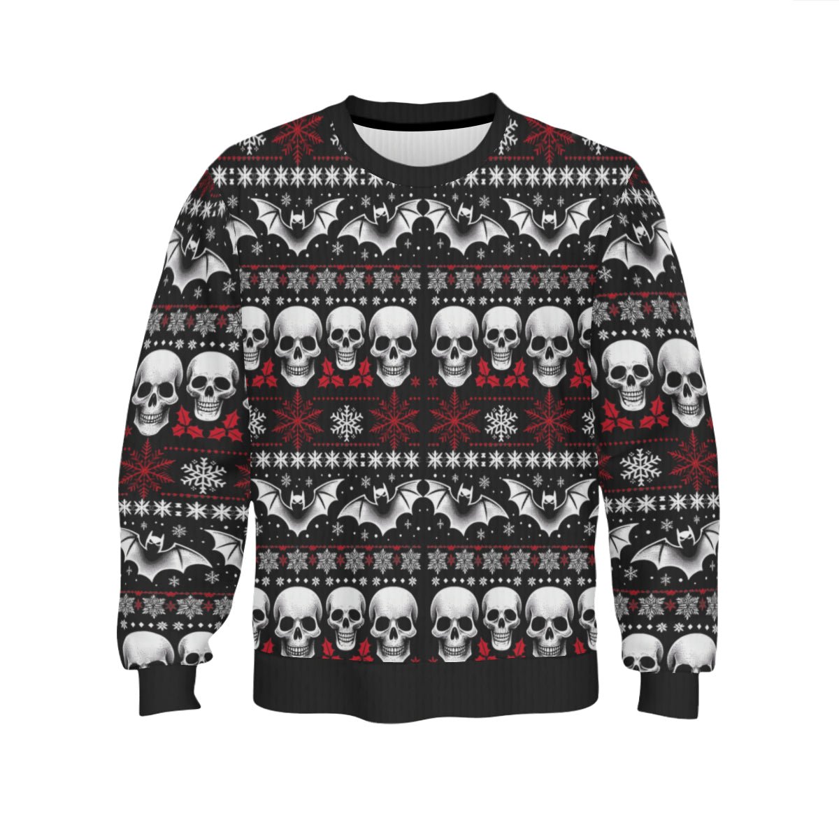 Skulls Bats and Snowflakes Pullover SweaterSweatshirtVTZdesignsWhiteSAOP Clothingchristmasclothing