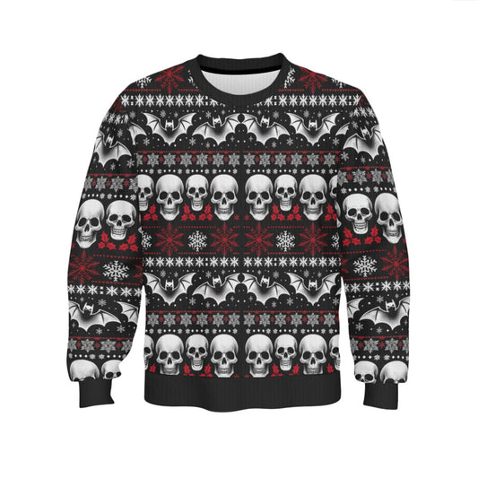 Skulls Bats and Snowflakes Pullover SweaterSweatshirtVTZdesignsWhiteSAOP Clothingchristmasclothing