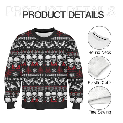 Skulls Bats and Snowflakes Pullover SweaterSweatshirtVTZdesignsWhiteSAOP Clothingchristmasclothing