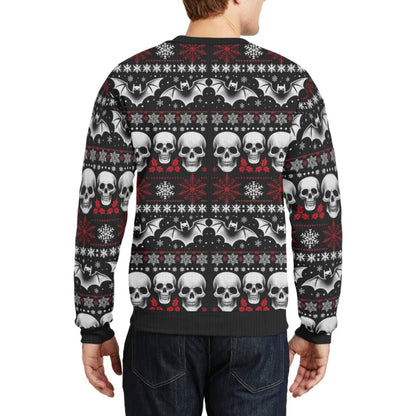 Skulls Bats and Snowflakes Pullover SweaterSweatshirtVTZdesignsWhiteSAOP Clothingchristmasclothing