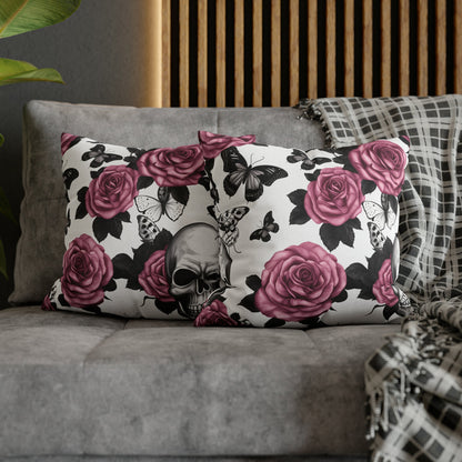 Skulls Pink Roses and Black Butterflies Square Pillow CaseHome DecorVTZdesigns18" × 18"All Over PrintAOPBed