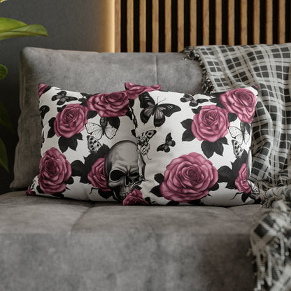 Skulls Pink Roses and Black Butterflies Square Pillow CaseHome DecorVTZdesigns18" × 18"All Over PrintAOPBed