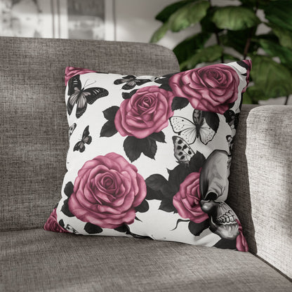 Skulls Pink Roses and Black Butterflies Square Pillow CaseHome DecorVTZdesigns18" × 18"All Over PrintAOPBed