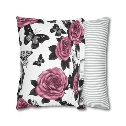 Skulls Pink Roses and Black Butterflies Square Pillow CaseHome DecorVTZdesigns18" × 18"All Over PrintAOPBed