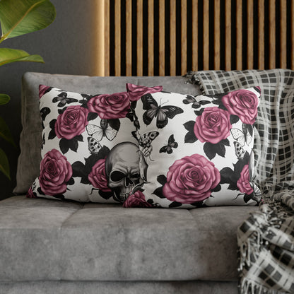 Skulls Pink Roses and Black Butterflies Square Pillow CaseHome DecorVTZdesigns18" × 18"All Over PrintAOPBed
