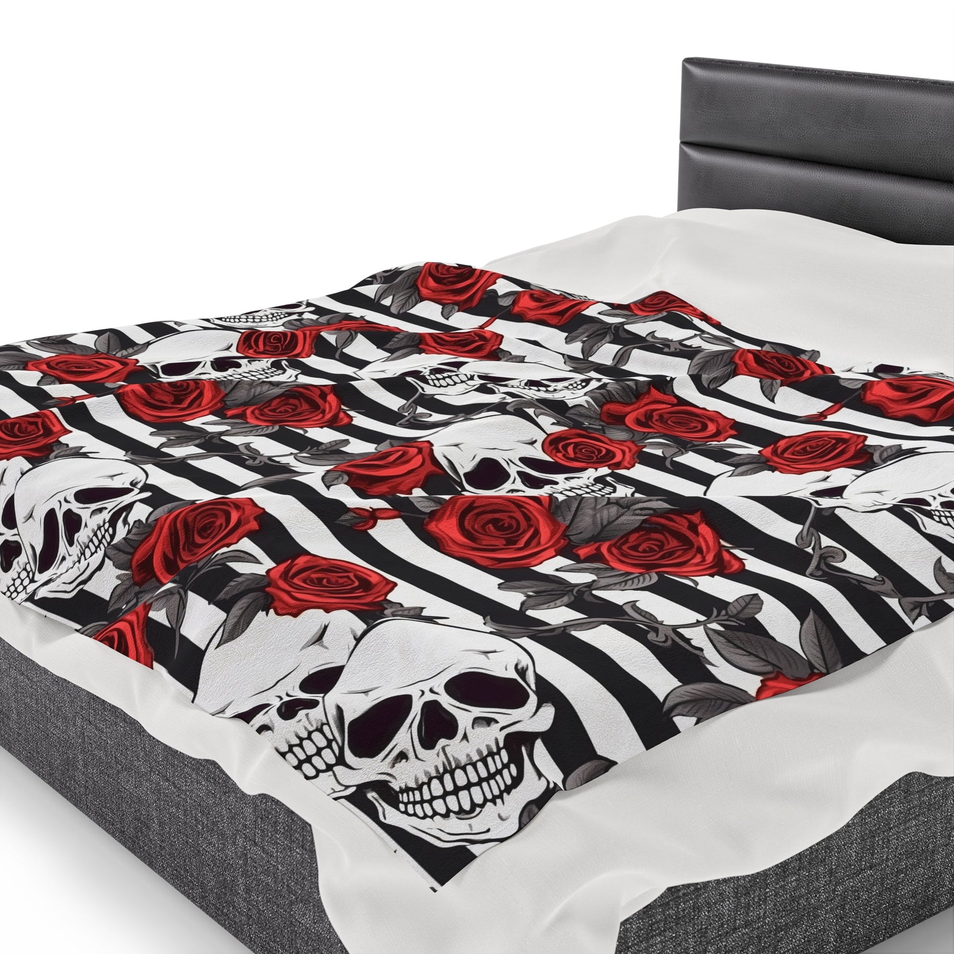 Skulls Red Roses and Stripes Throw BlanketAll Over PrintsVTZdesigns60" × 80"All Over PrintAOPBed