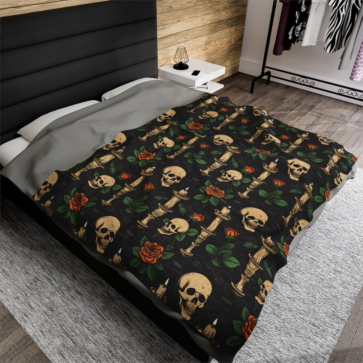Skulls Roses and Candles Print Throw BlanketAll Over PrintsVTZdesigns60" × 80"All Over PrintAOPBed