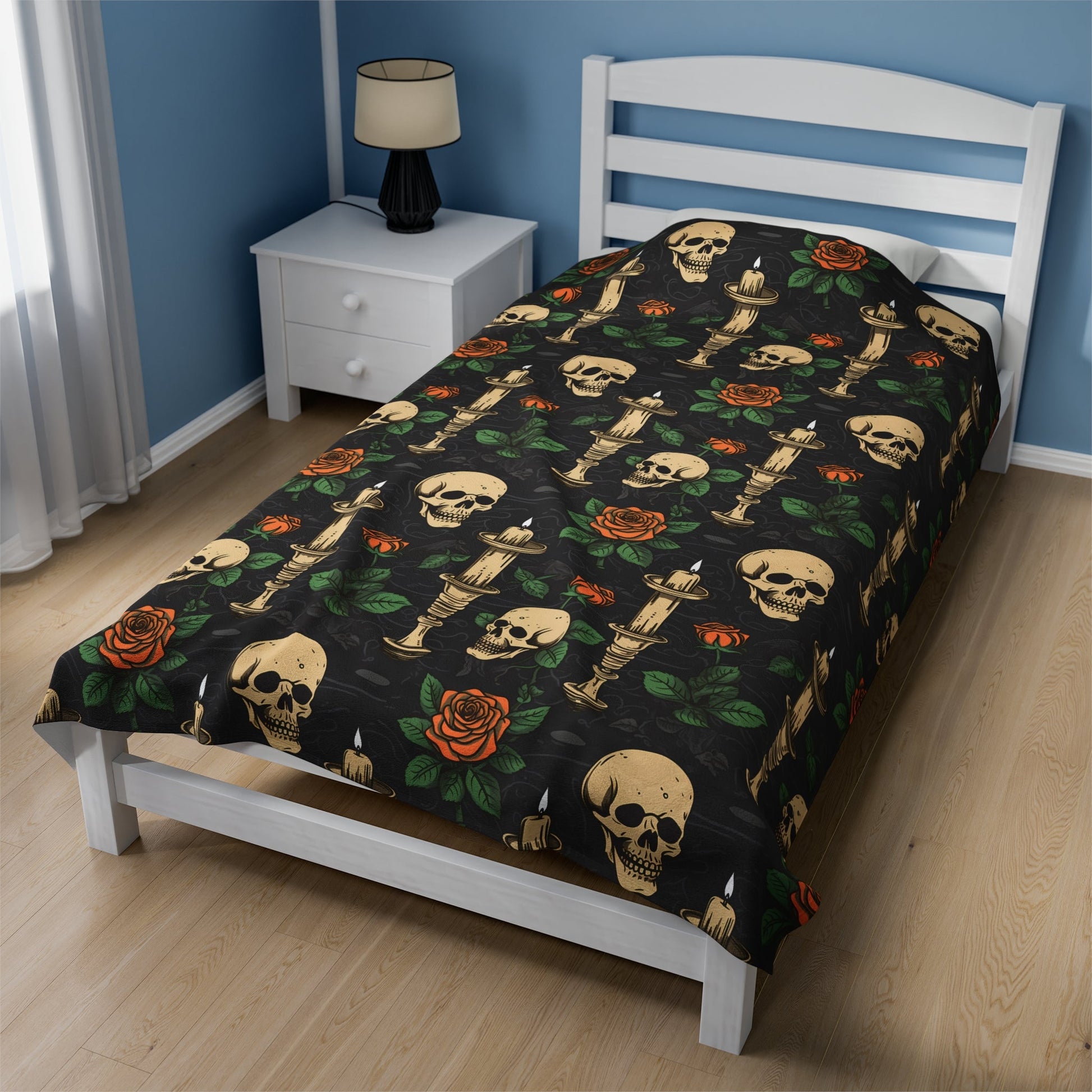 Skulls Roses and Candles Print Throw BlanketAll Over PrintsVTZdesigns30" × 40"All Over PrintAOPBed