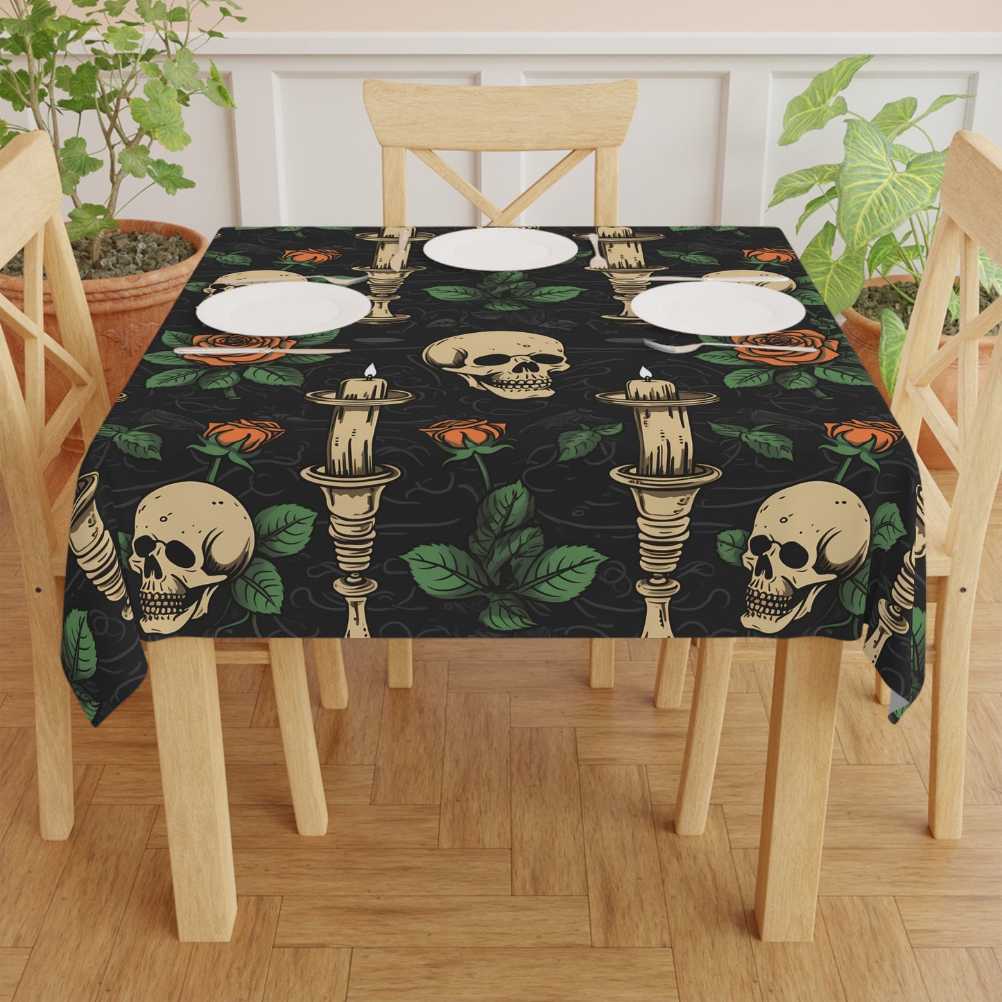 Skulls Roses and Candles TableclothHome DecorVTZdesignsOne sizeWhiteAccessoriescandledecor