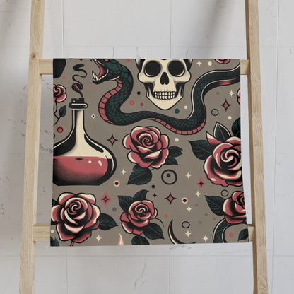 Skulls Snakes and Roses Hand TowelHome DecorVTZdesignsWhite base28" × 16"BathBathroomHome & Living