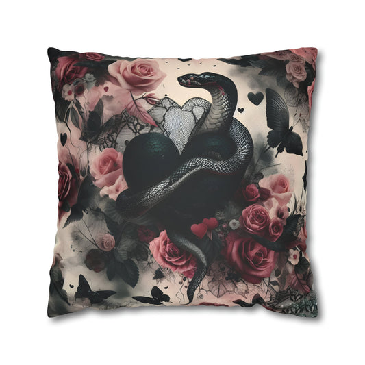 Snake Wrapped Around Heart Faux Suede Square Pillow CaseHome DecorVTZdesigns20" × 20"All Over PrintAOPBed