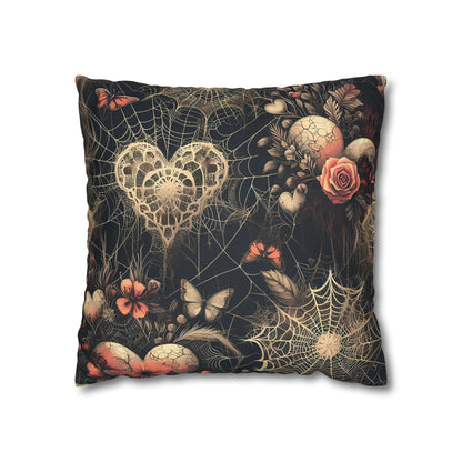 Spiderweb Hearts and Roses Faux Suede Square Pillow CaseHome DecorVTZdesigns16" × 16"All Over PrintAOPBed