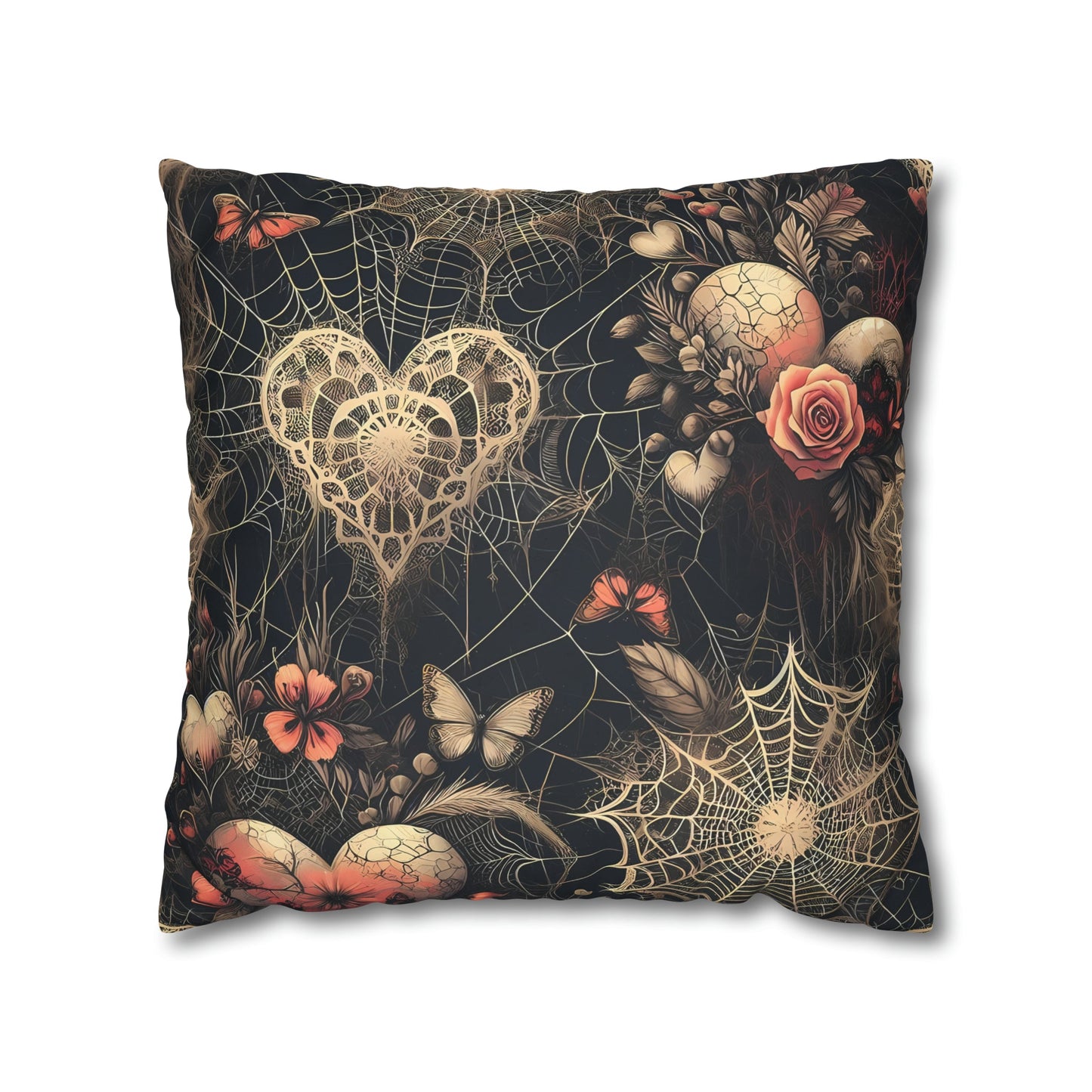 Spiderweb Hearts and Roses Faux Suede Square Pillow CaseHome DecorVTZdesigns18" × 18"All Over PrintAOPBed
