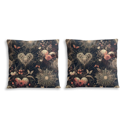 Spiderwebs Hearts and Roses Throw Pillow Case Set of TwopillowcaseVTZdesignsWhite16x16InchBeddingdark floralsfloral