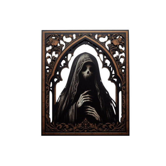 Spooky Figure In Window Wood SignVTZdesignsWhite16x16Inch