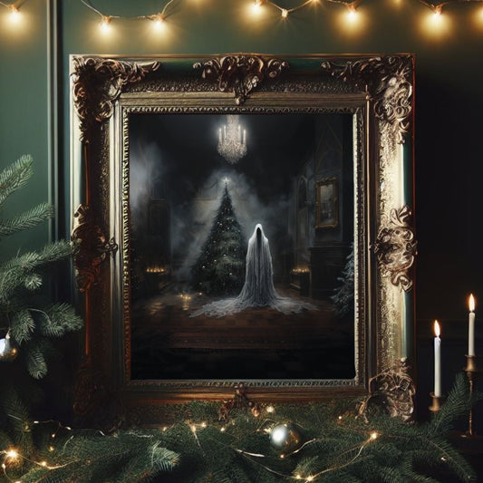 Spooky Ghost By Christmas Tree PosterVTZdesigns5″×7″christmasdark academiaghostly