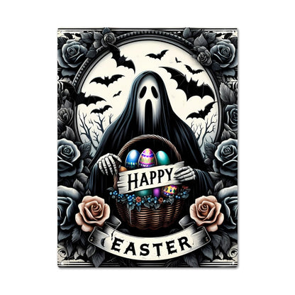 Spooky Happy Easter Metal SignWall ArtVTZdesignsWhite12 × 16 InchArt & Wall Decoreastereasterween