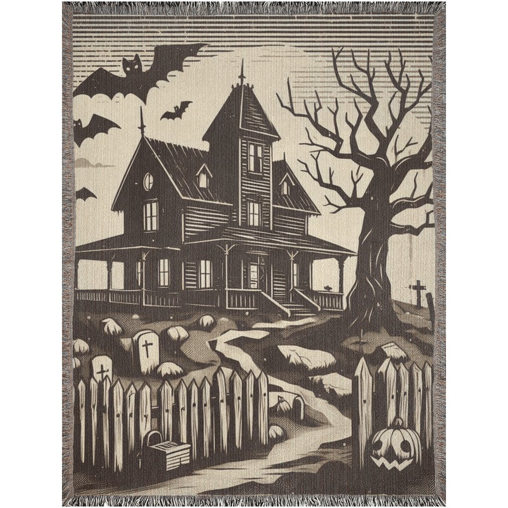 Spooky House Woven Blanket Tapestry ThrowblanketsVTZdesigns60x80 inchPhotoblanketBlanketscemetery