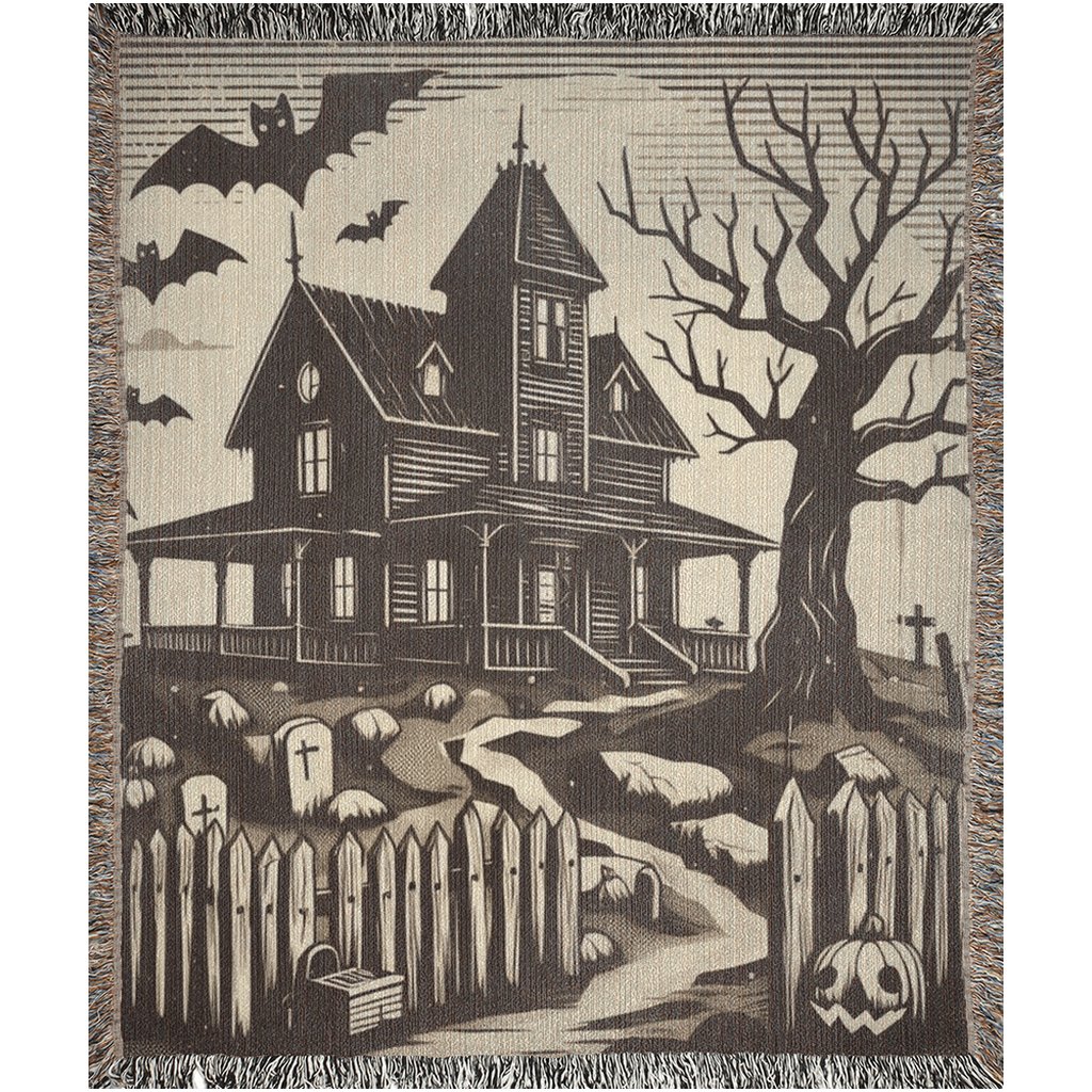 Spooky House Woven Blanket Tapestry ThrowblanketsVTZdesigns50x60 inchPhotoblanketBlanketscemetery