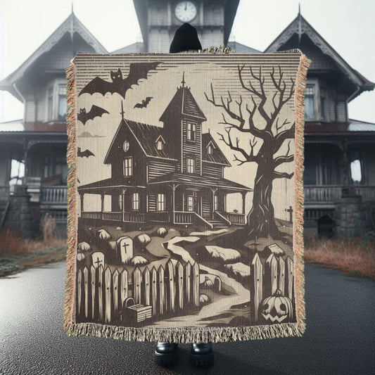 Spooky House Woven Blanket Tapestry ThrowblanketsVTZdesigns52x37 inchPhotoblanketBlanketscemetery