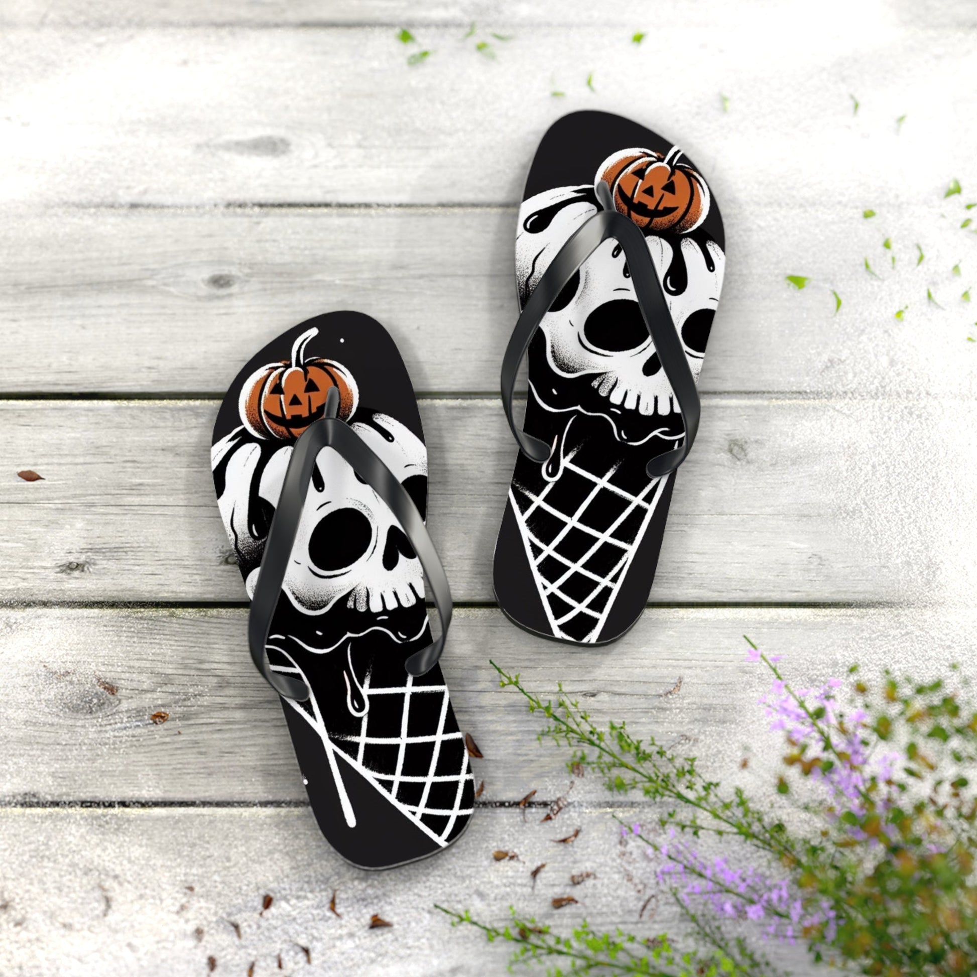 Spooky Ice Cream Cone Flip FlopsShoesVTZdesignsXLBlack soleflipflopsfootweargothic