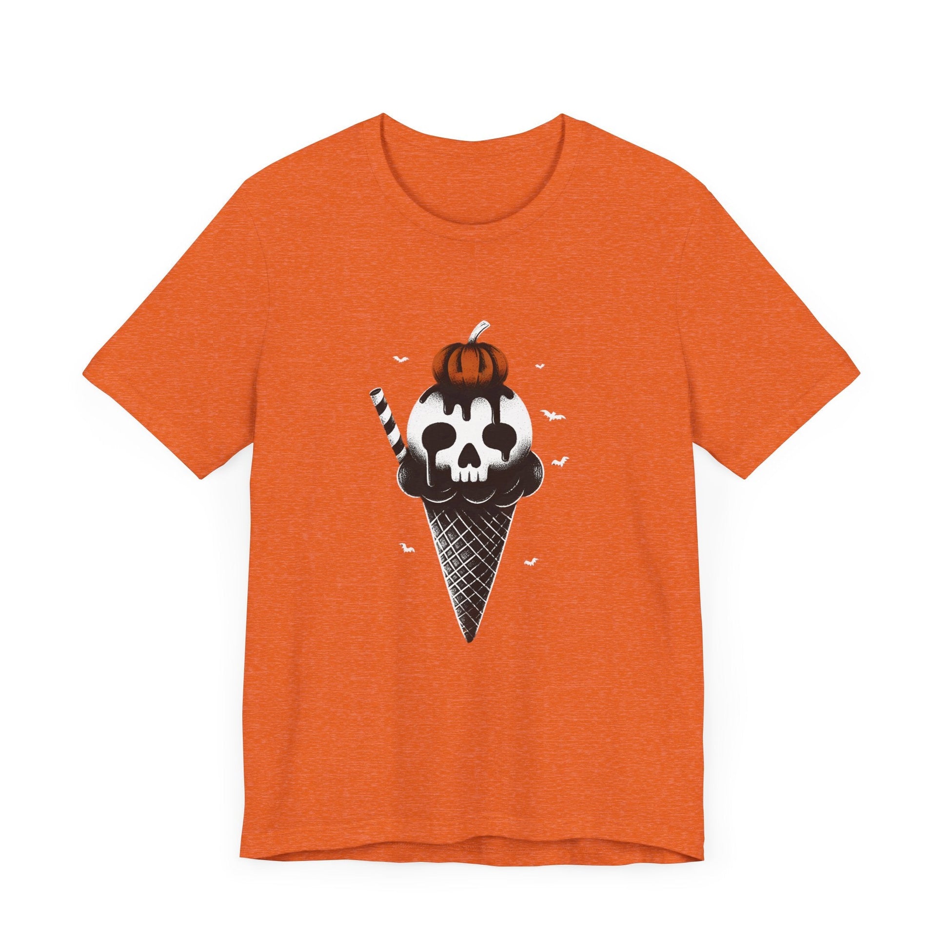 Spooky Ice Cream Cone Short Sleeve Tee ShirtT - ShirtVTZdesignsHeather OrangeXSclothingCottonCrew neck