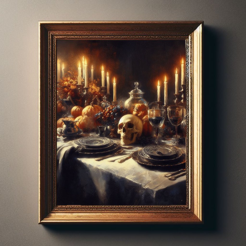 Spooky Thanksgiving Table PosterVTZdesigns5″×7″autumncandlesdark