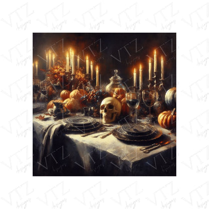 Spooky Thanksgiving Table PosterVTZdesigns5″×7″autumncandlesdark