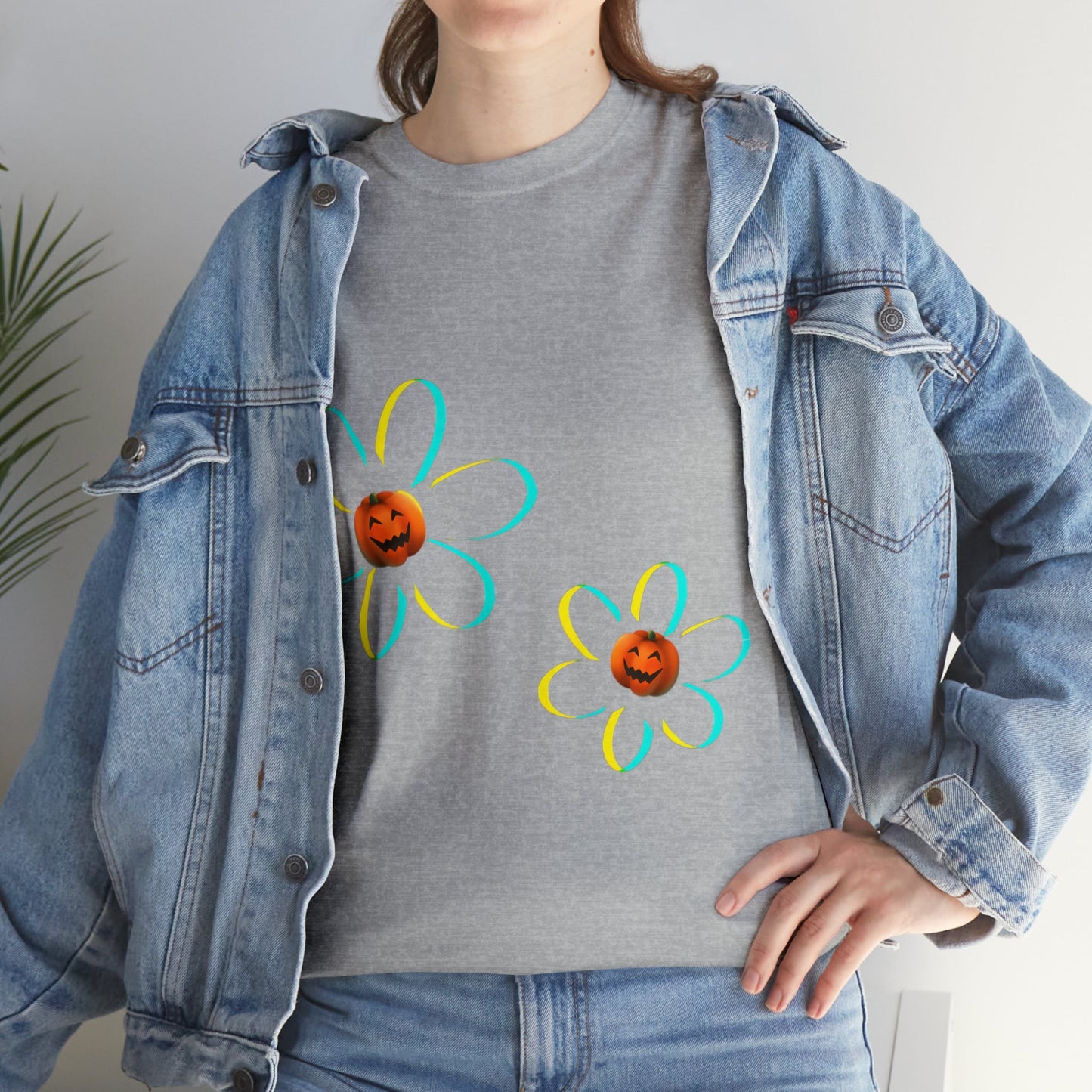 Springoween Pumpkin Daisies Tee ShirtT - ShirtVTZdesignsSport GreySCrew neckdaisyDTG