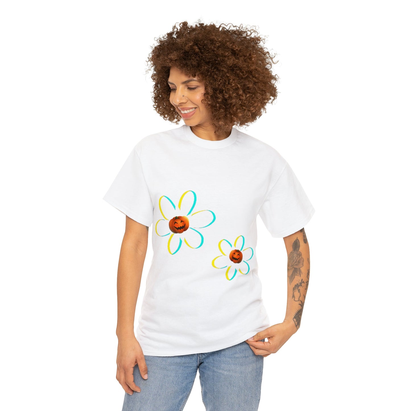 Springoween Pumpkin Daisies Tee ShirtT - ShirtVTZdesignsSport GreySCrew neckdaisyDTG