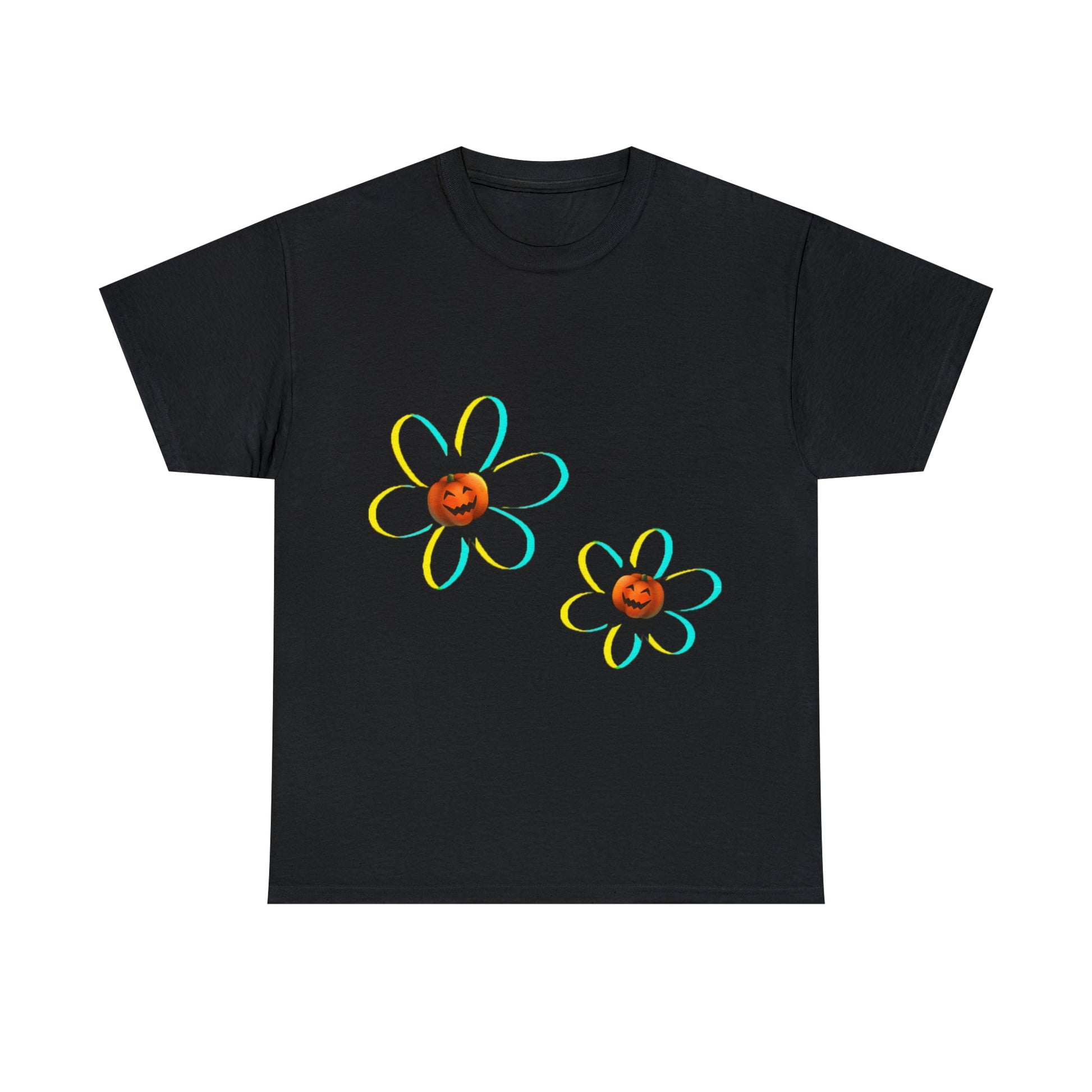 Springoween Pumpkin Daisies Tee ShirtT - ShirtVTZdesignsBlackSCrew neckdaisyDTG