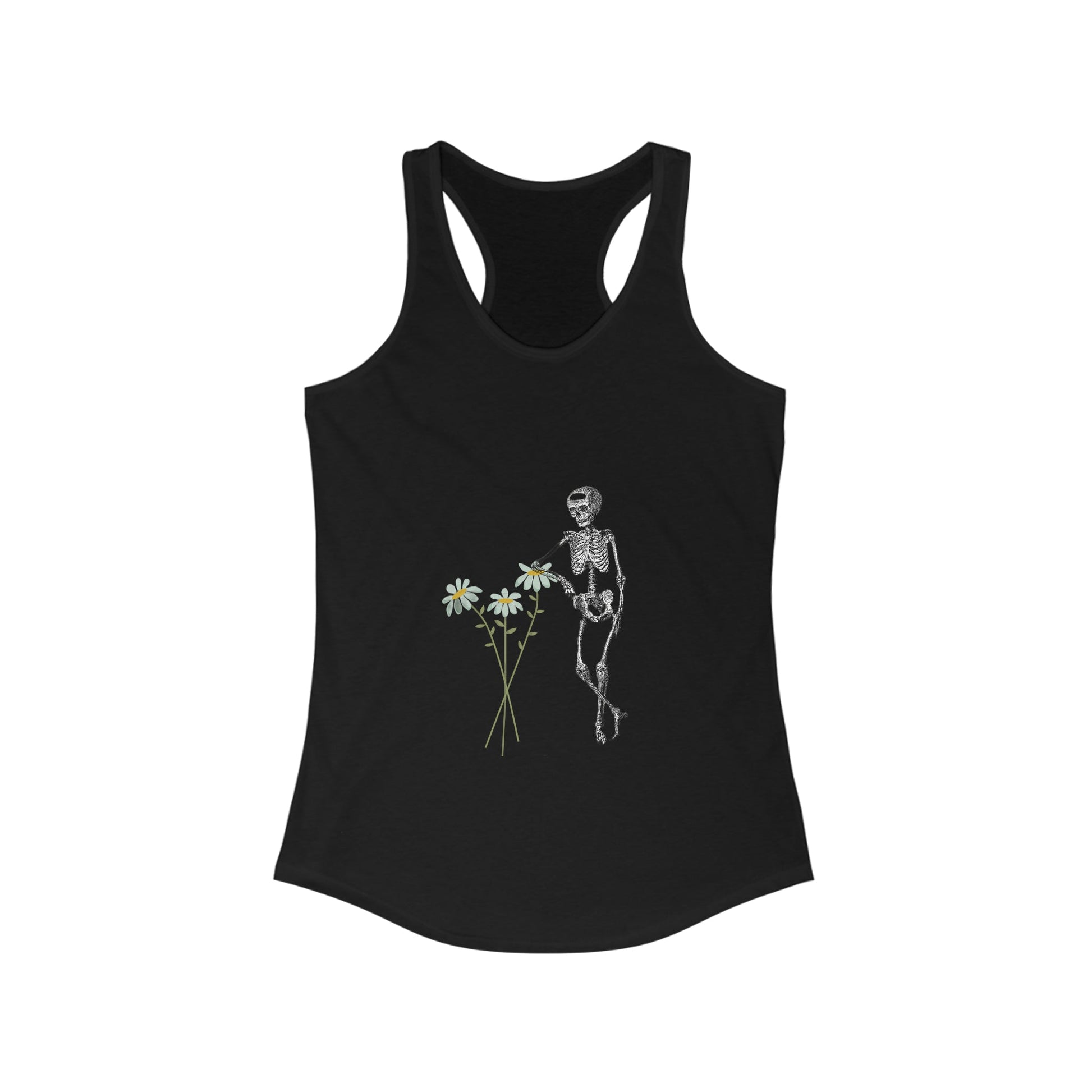 Springtime Skeleton Women's Racerback Tank Top Springoween ShirtTank TopVTZdesignsSSolid BlackdaisiesDTGhalloween