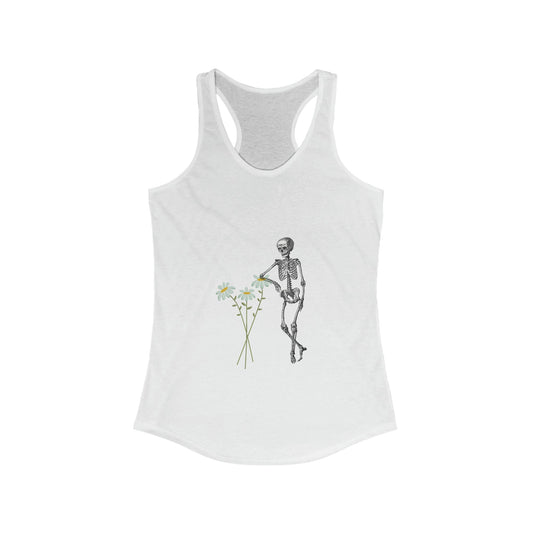 Springtime Skeleton Women's Racerback Tank Top Springoween ShirtTank TopVTZdesignsSSolid WhitedaisiesDTGhalloween