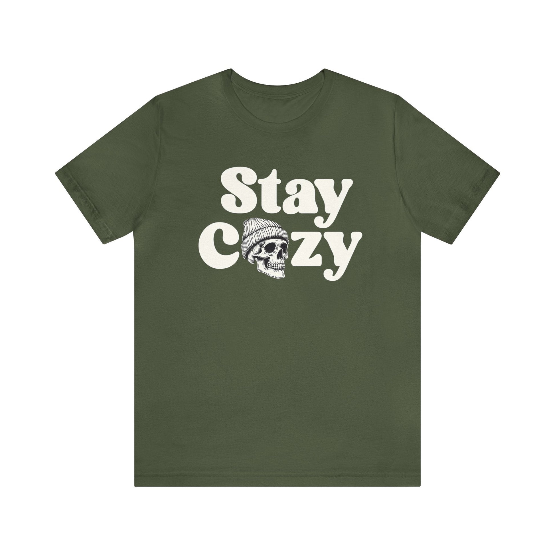 Stay Cozy Skull Short Sleeve Tee ShirtT - ShirtVTZdesignsMilitary GreenXSbeaniechristmasclothing