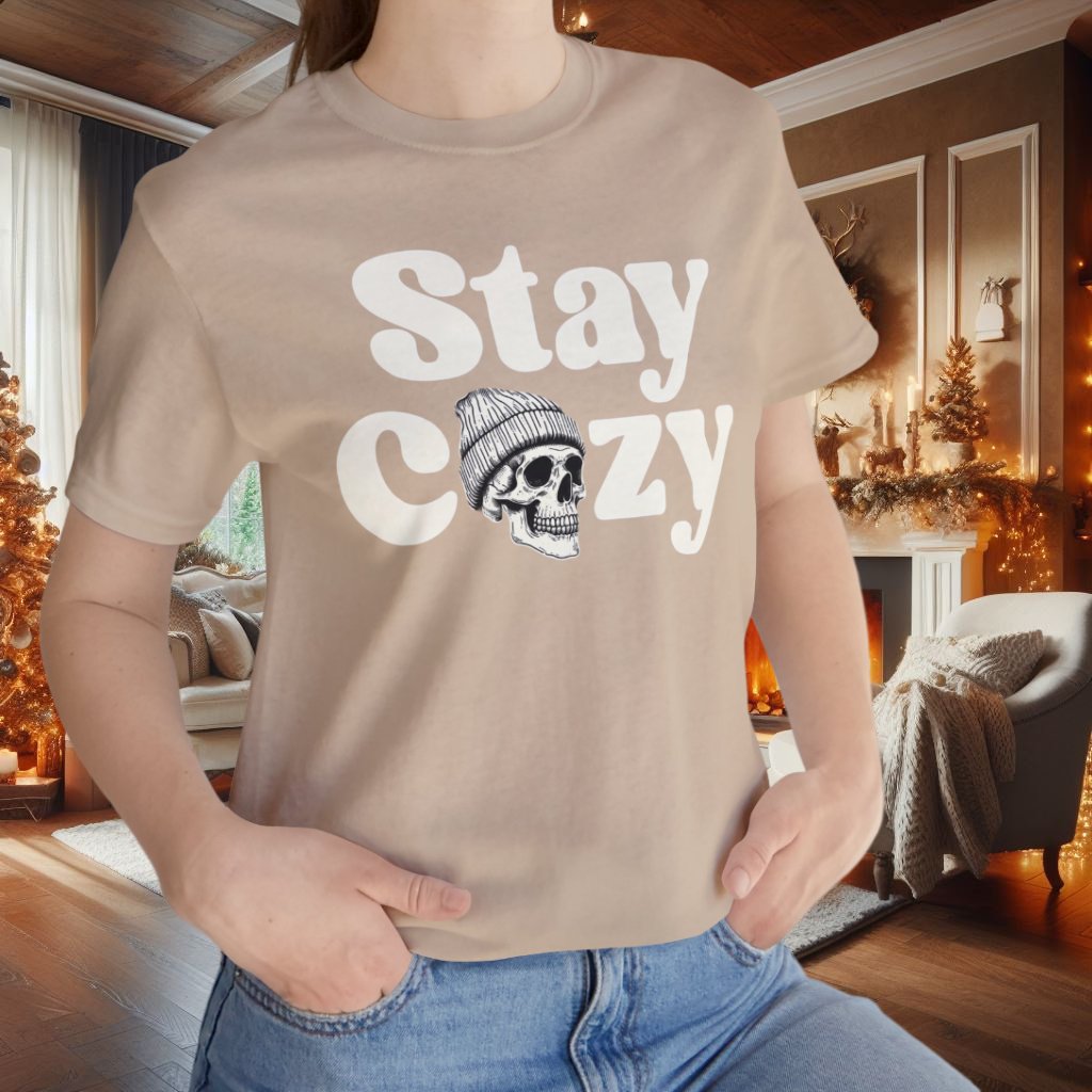 Stay Cozy Skull Short Sleeve Tee ShirtT - ShirtVTZdesignsTanXSbeaniechristmasclothing